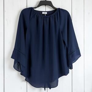 I.N. Studio Navy Blouse Size M Tie Front Boho Flowy Lightweight Top